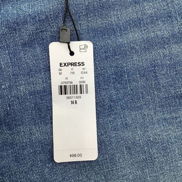 Express Womens 70s Flare Mid Rise Distressed Jeans Blue Size‎ 14R NWT - Picture 9 of 11